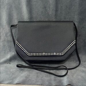 Vintage Carla MARCHI Elegant Black Evening Bag Rhinestone Detailing purse